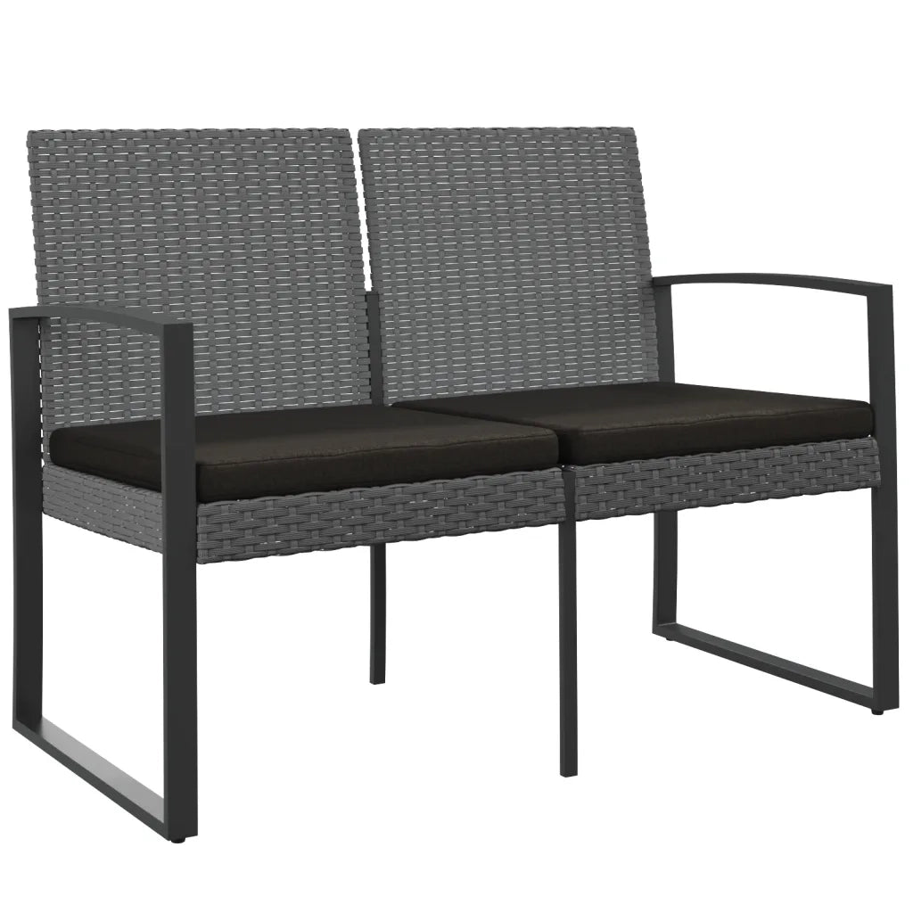 Panca da Giardino a 2 Posti-Sgabello-Panca da esterno con Cuscini Rattan PP Grigio Scuro