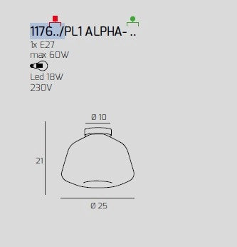 PLAFONIERA OTTONE SAT. VETRO ALPHA AMBRA 1176OS-PL1 ALPHA-AM