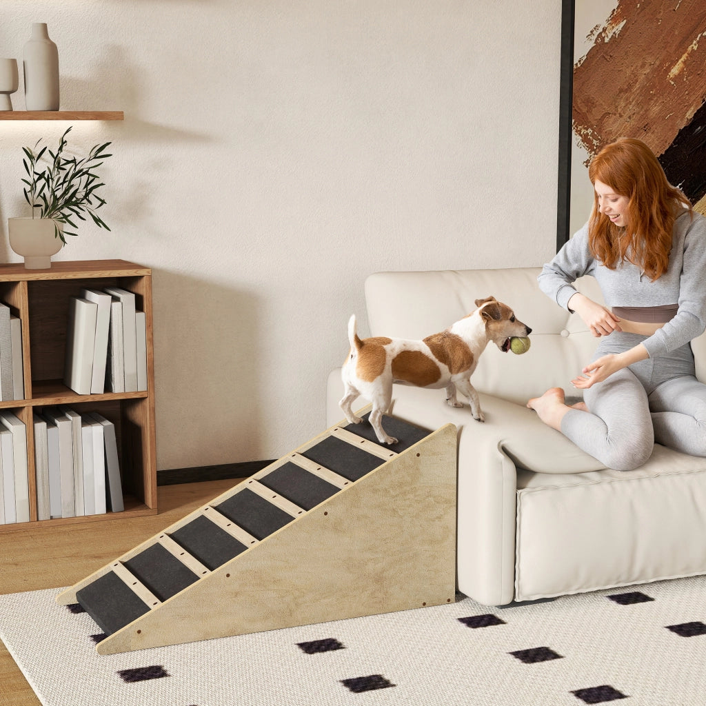 Scala per cani e gatti ¨C zephmum ¨C legno di pino, 90x40x45 cm, colore naturale e grigio