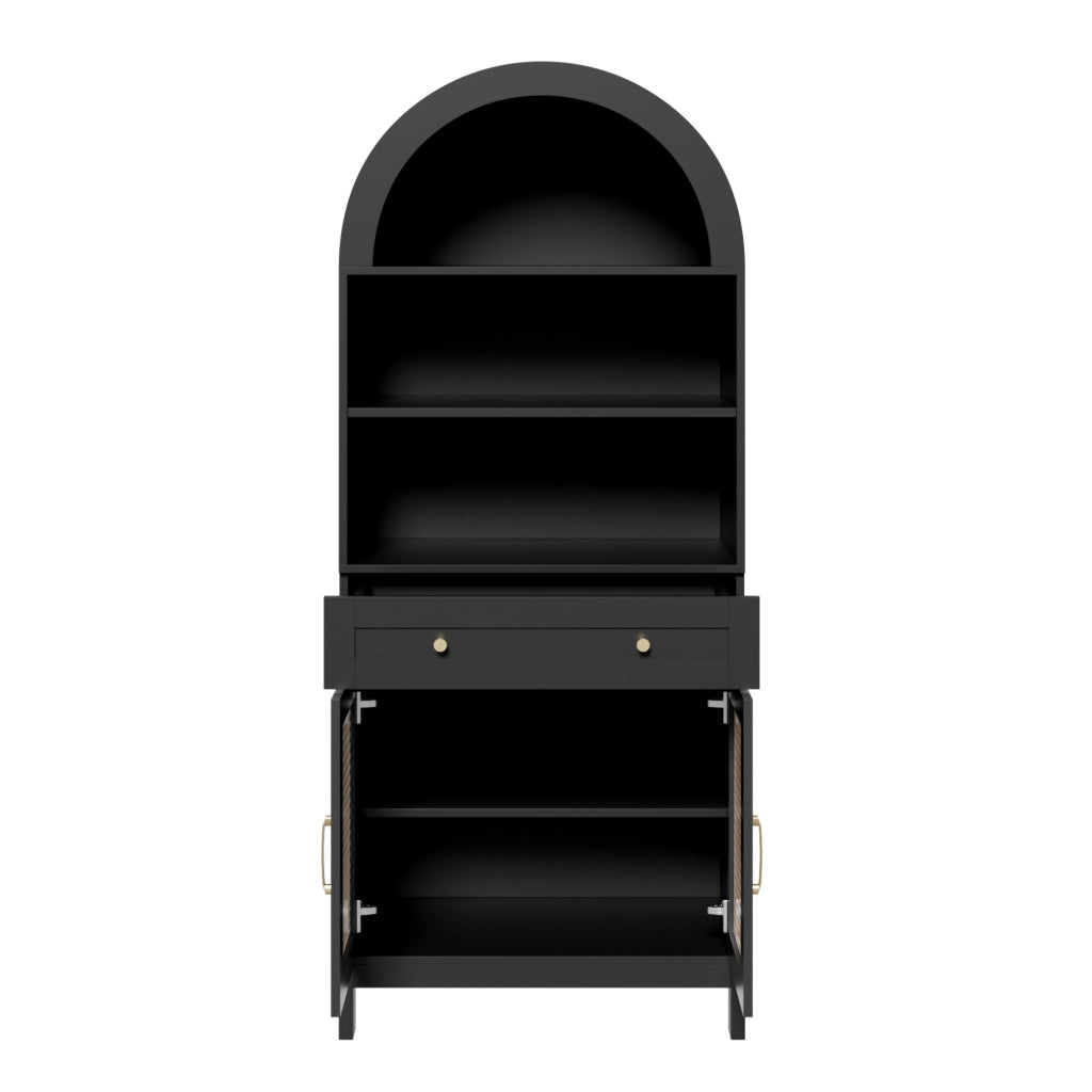 Vetrina con ante in rattan nero e legno, 70 x 40 x 170 cm