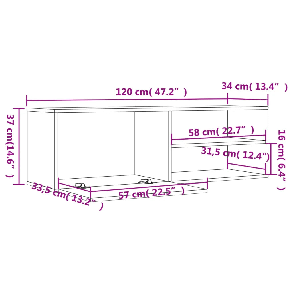 Mobile TV multimediale scaffale TV credenza mobile TV sala da pranzo soggiorno camera da letto rovere affumicato 120 x 34 x 37 cm legno ingegnerizzato marrone 02_0027319
