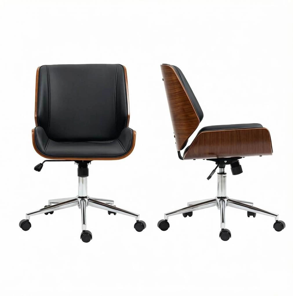 Sedia da ufficio 53x60x86-96 cm nera e marrone scuro, legno, regolabile