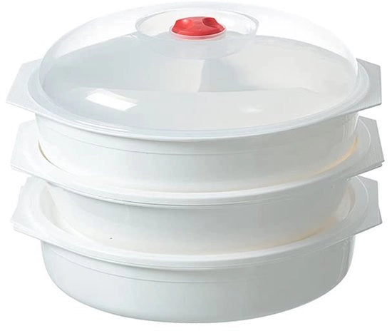 Magnetronschaal 3 in 1 con coperchio, piastra magnetron, BPA-free, resistente al lavastoviglie, resistente al congelatore, 3L, bianco/trasparente