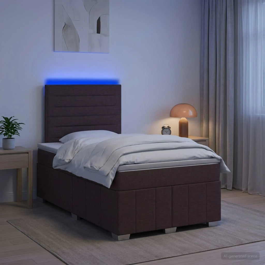 Letto Box Spring LED con Materasso Marrone Scuro 120 x 190 cm 3455552