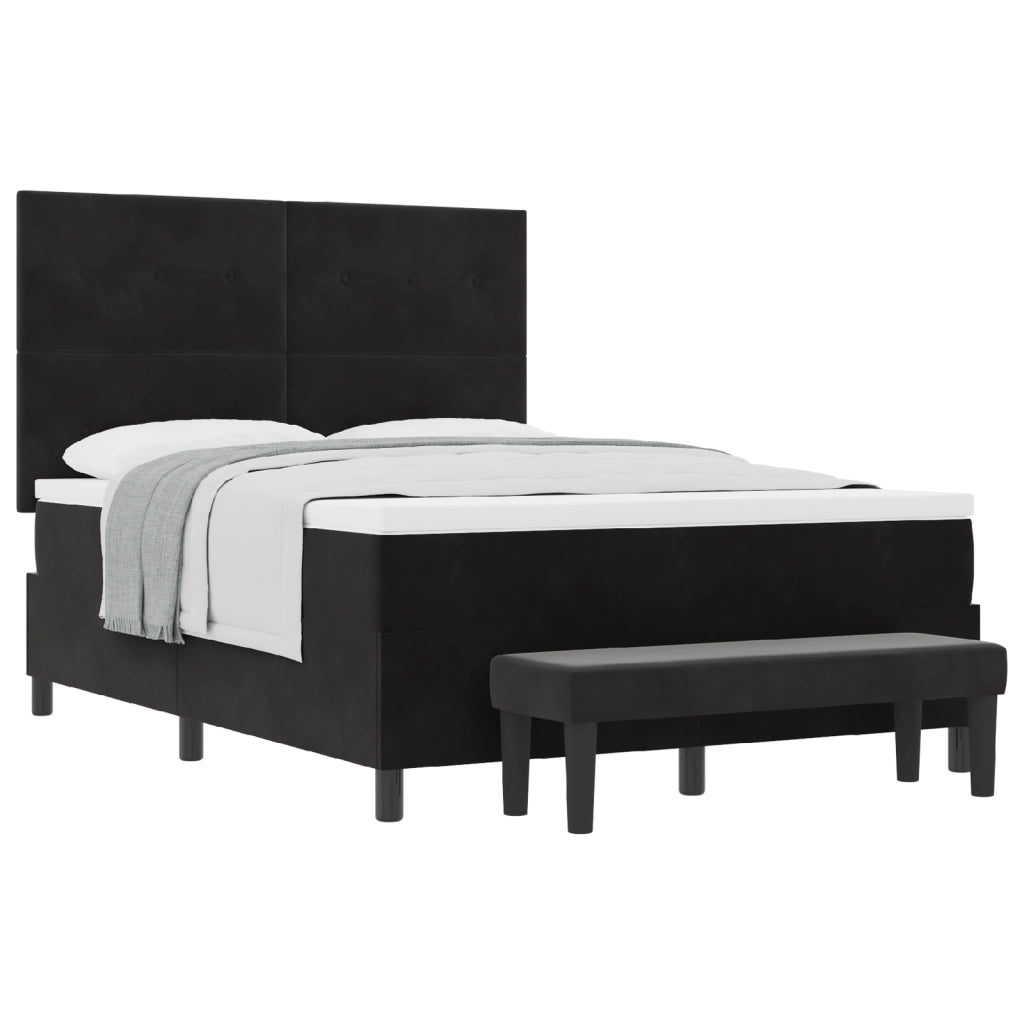 Letto con Box Spring con Materasso e Panca Nera 140x200 cm Velluto