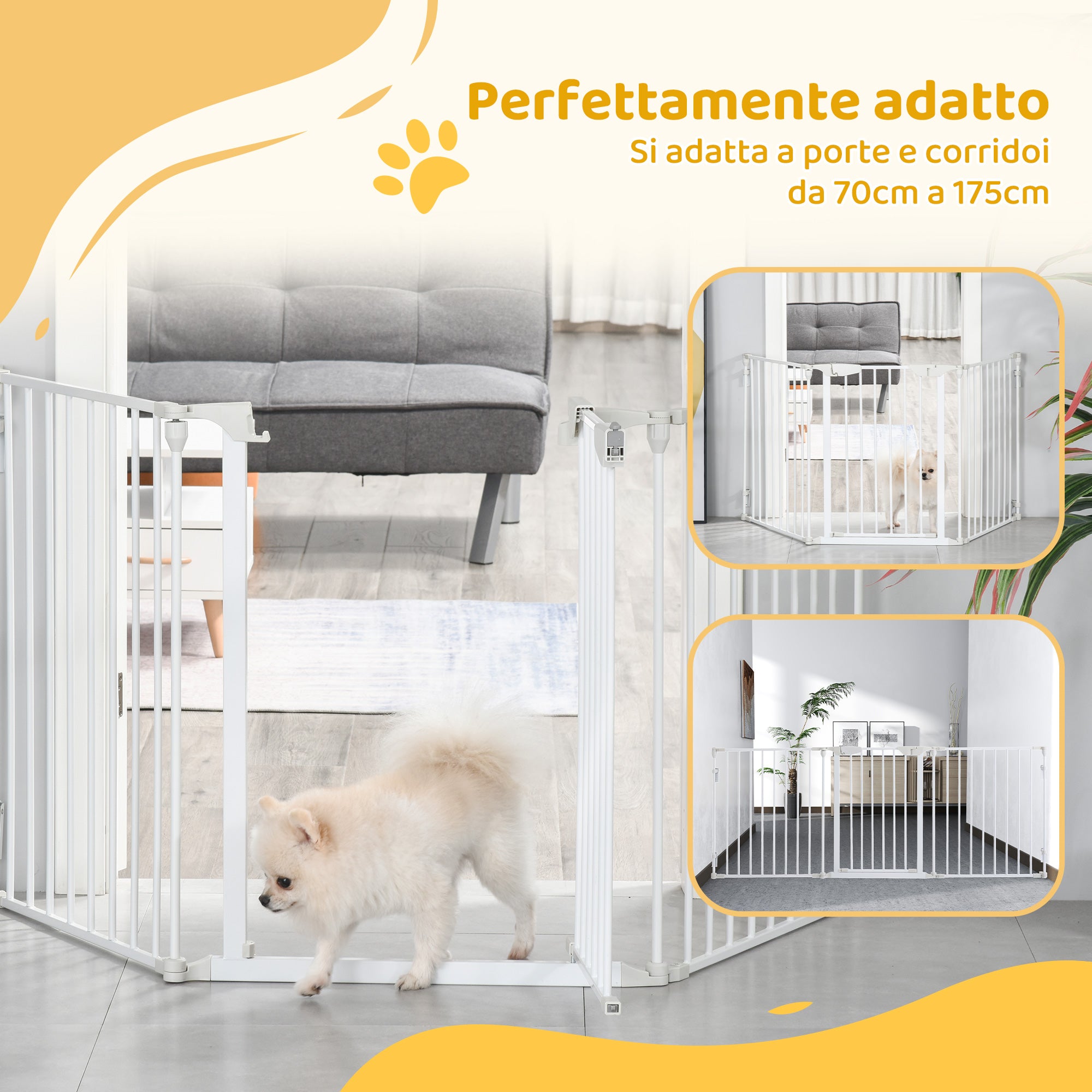 Cancelletto per Cani con Chiusura Automatica 180x3x74,5 cm in Metallo e Plastica Bianco
