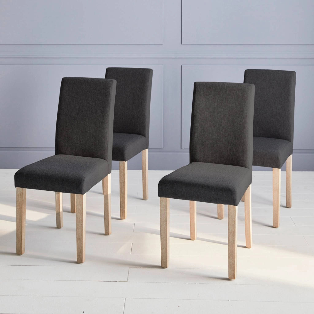 Set 4 sedie in tessuto con gambe in legno, grigio scuro