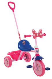 Triciclo a Pedali Primi Passi per Bambini con Maniglione Genitoriale Rimovibile e Vano Contenitore Disney Minnie Rosa
