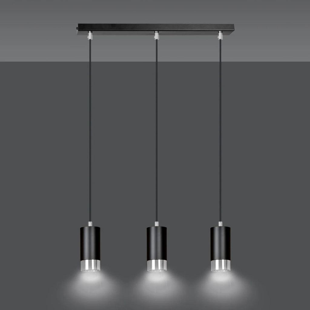 Lampadario 3 Luci Ivar Con Cilindri In Acciaio Nero E Cromo