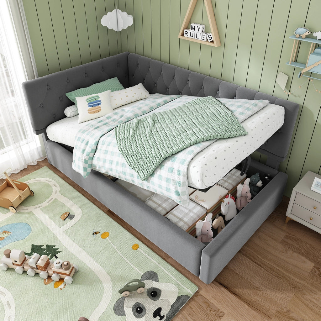 LETTO Contenitore 90x200 cm Velluto Grigio con testiera reversibile senza materasso