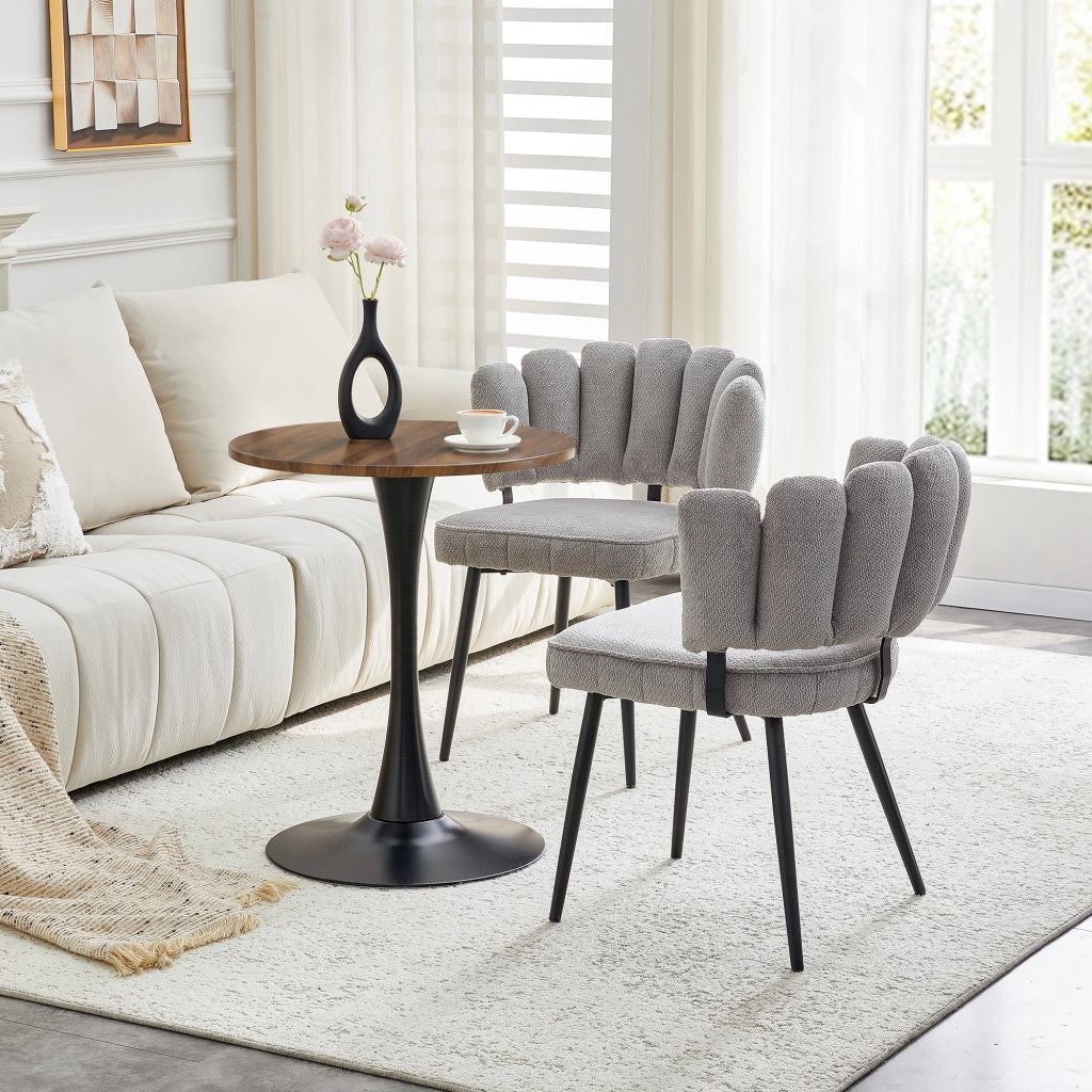 Tavolo Rotondo con 2 Sedie da Pranzo ¨C MINIMAL ¨C Piano MDF, Gambe Metallo Nero, Tessuto Grigio