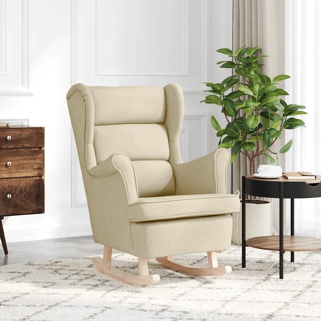 Poltrona | Sedia a Dondolo Crema 74x90x102 cm in Tessuto