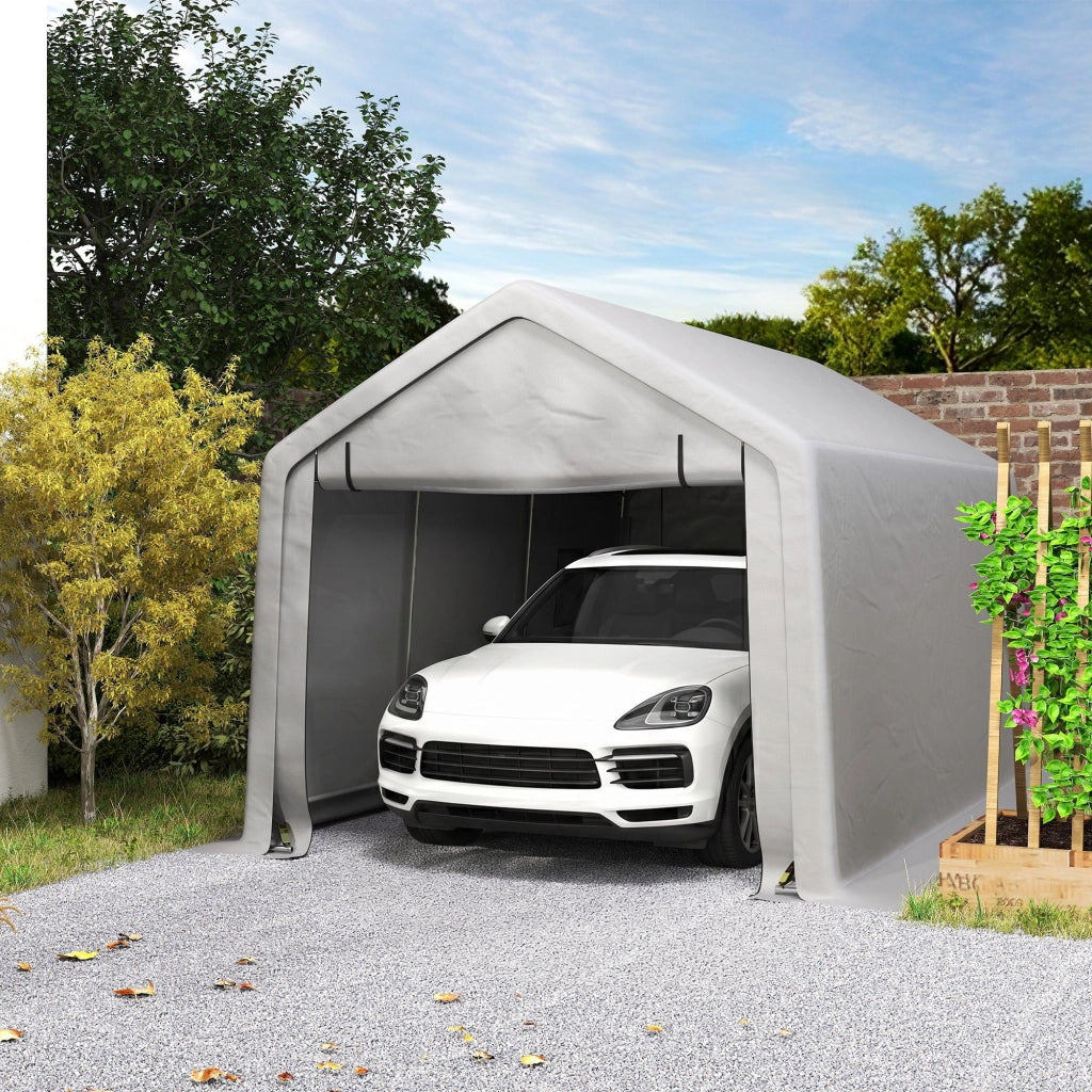 Carport auto 3x5,2 m ¨C zephmum ¨C grigio con porta a rullo