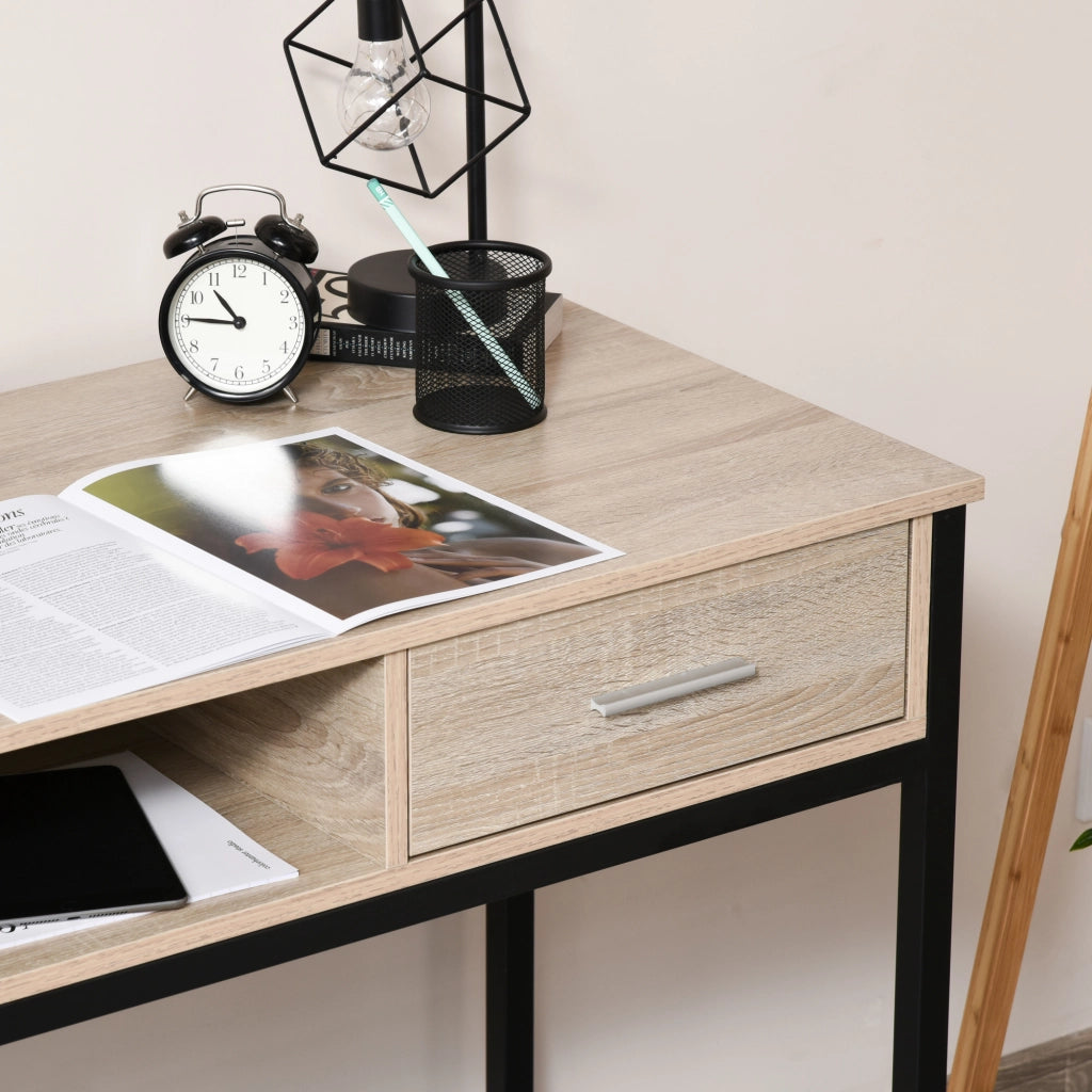 Scrivania con cassetto ¨C zephmum ¨C Legno Rovere Chiaro, Telaio Metallo Nero, 100x50x75 cm