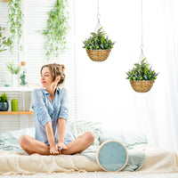 Set 2 Piante Artificiali di Lavanda Ø25x34 cm con Vaso e Gancio in PE e Vimini Verde e Viola