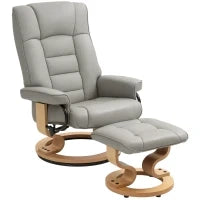 Poltrona Reclinabile a 130° con Pouf Poggiapiedi in Finta Pelle, Base Girevole e Dondolo, Grigio