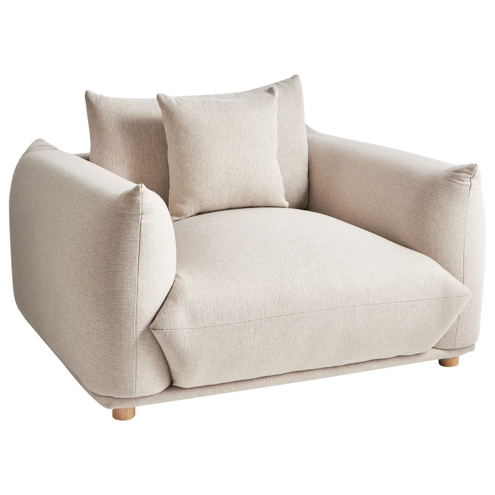 Poltrona Tessuto beige chiaro Gambe di legno morbide Stile moderno arredamento scandinavo