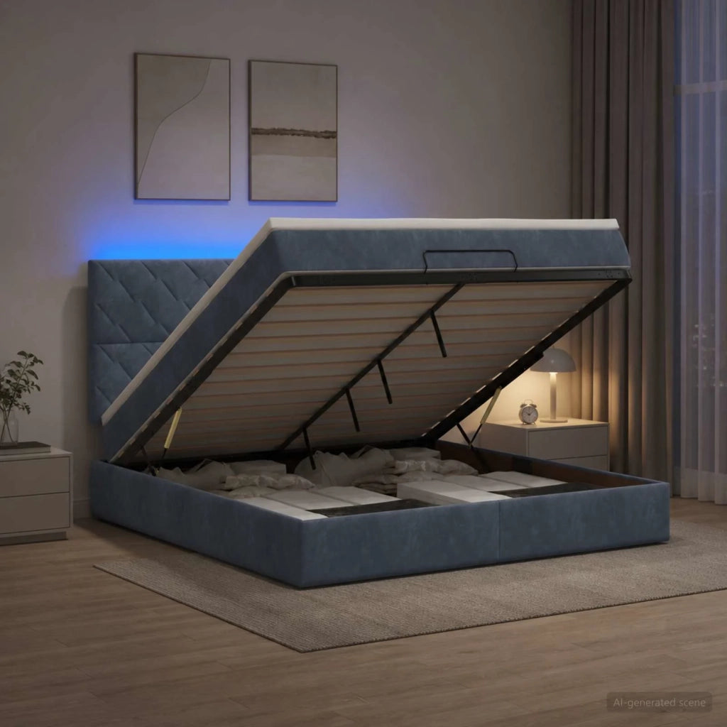 Letto Ottomano con Materasso e LED Grigio Scuro 140 x 190 cm 3458374