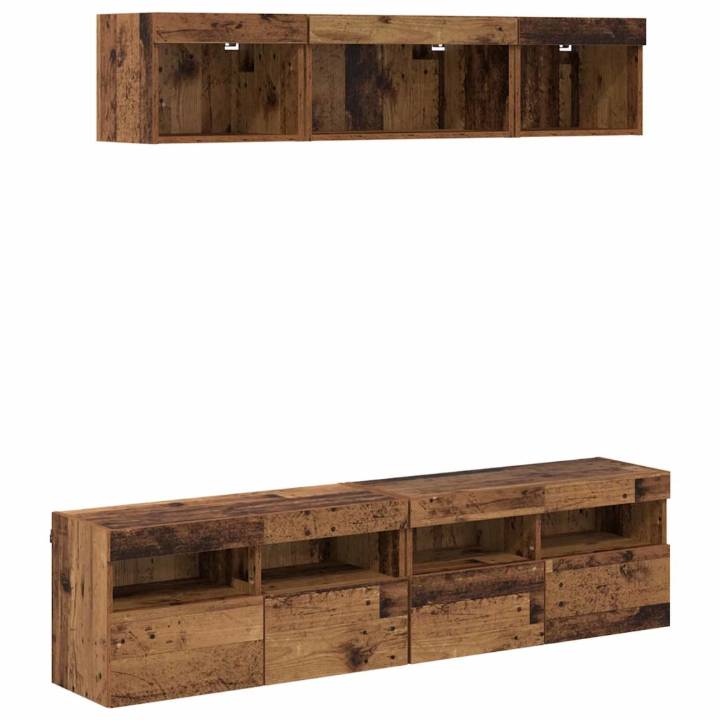 Mobile Porta TV con LED 5 pz-Credenza per TV Legno vecchio 80 x 30 x 40 cm