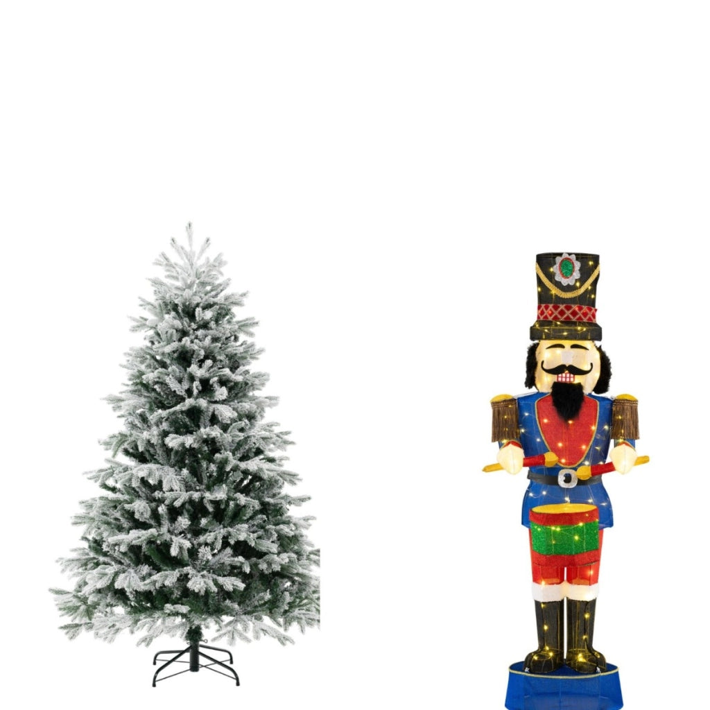Albero di natale 180cm e soldato luminoso natale con 100 luci led, Albero di natale con luci led calde e soldato di natale 185cm-Natale