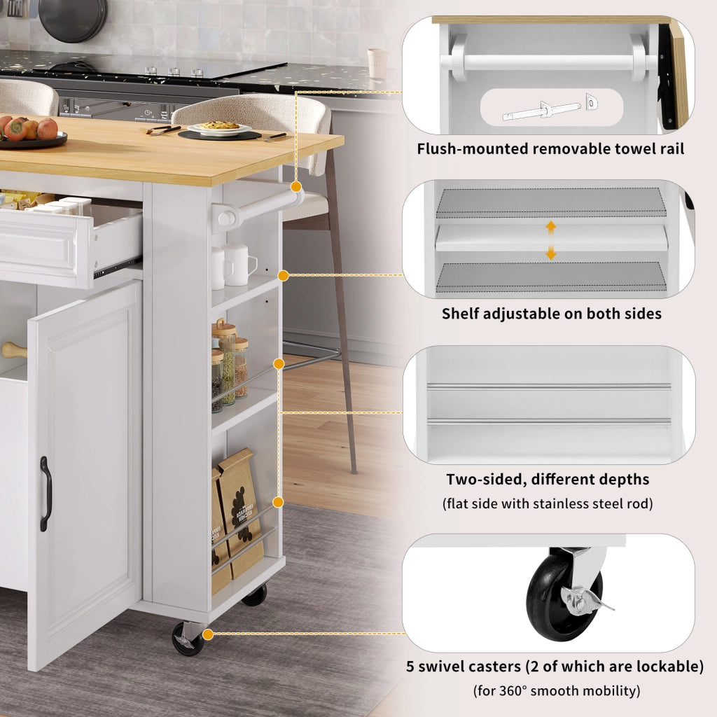 Carrello da Cucina con Piano Ribaltabile; Vano Pattumiera; Portasciugamani e Prese; 120x40-70x92 cm
