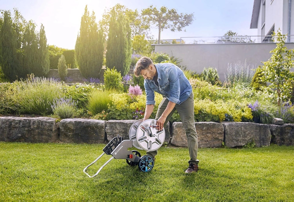 Gardena 18550-20 avvolgitubo da giardino Avvolgitubo multiposizione Manuale Nero, Acciaio inossidabile