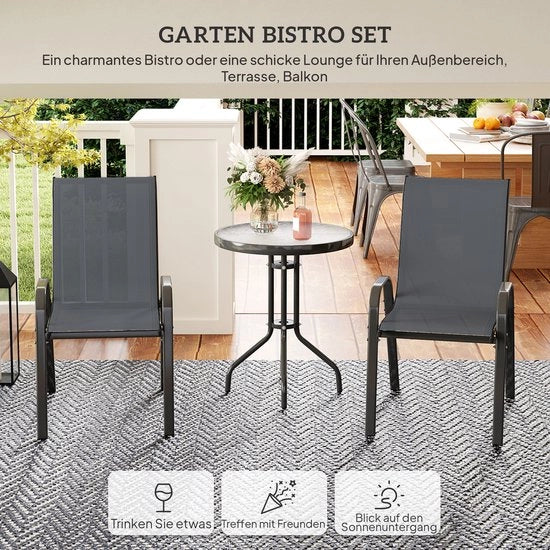 Set da giardino - Grigio - Plastica - 3 Pezzi - Struttura in Metallo