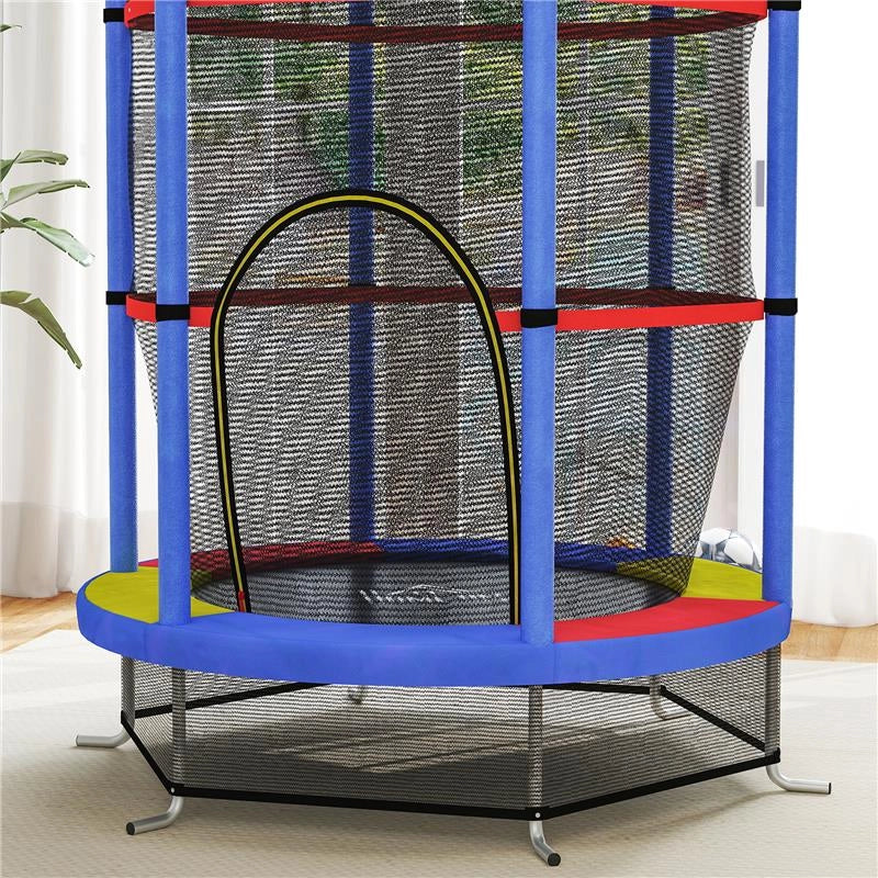 TAPPETO ELASTICO PER BAMBINI 3-6 ANNI CON RETE DI PROTEZIONE 6 COLONNE E 3 INGRESSI Ø 140X190 CM MULTICOLORE