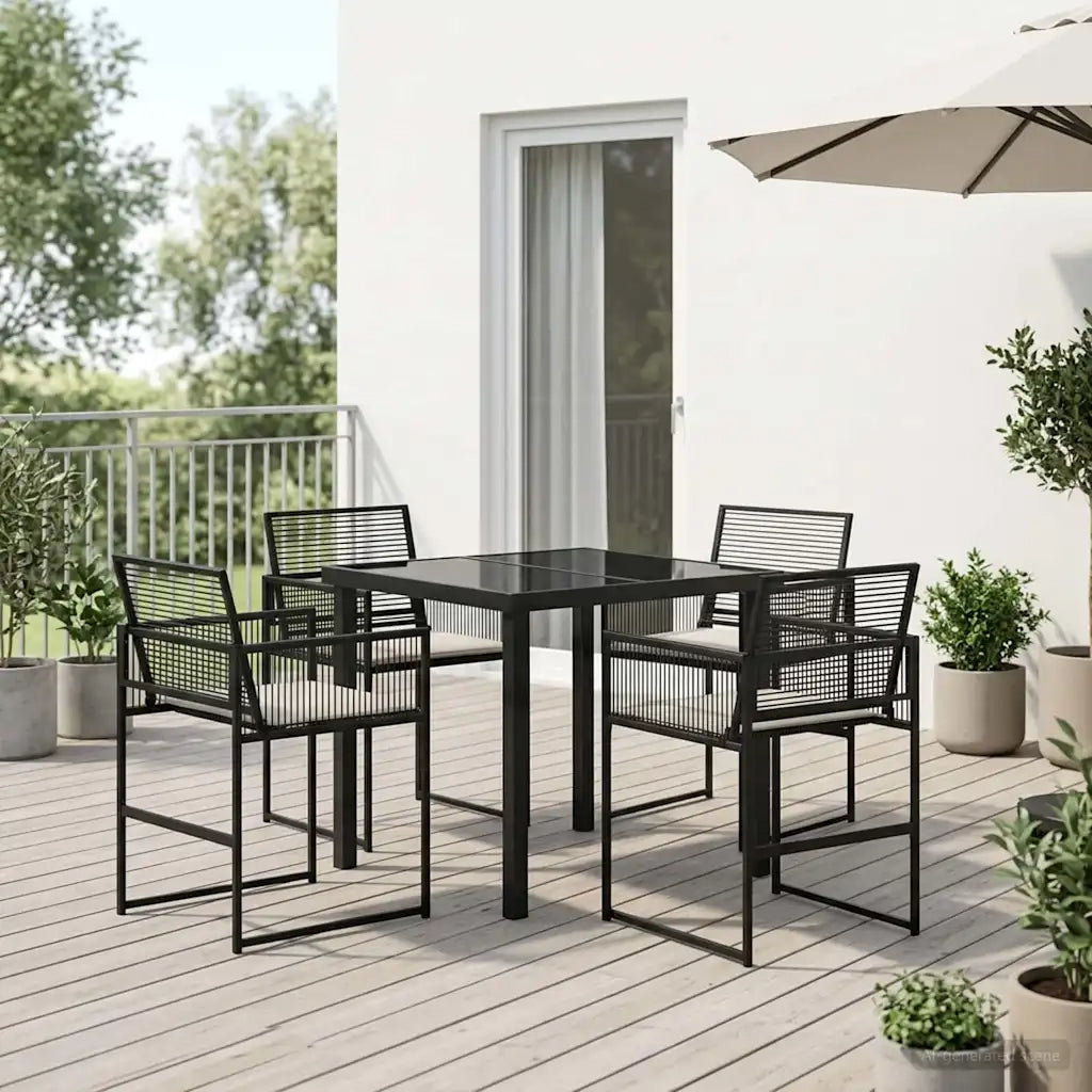 Set da Pranzo per Giardino 5 pcs Nero polyrattan