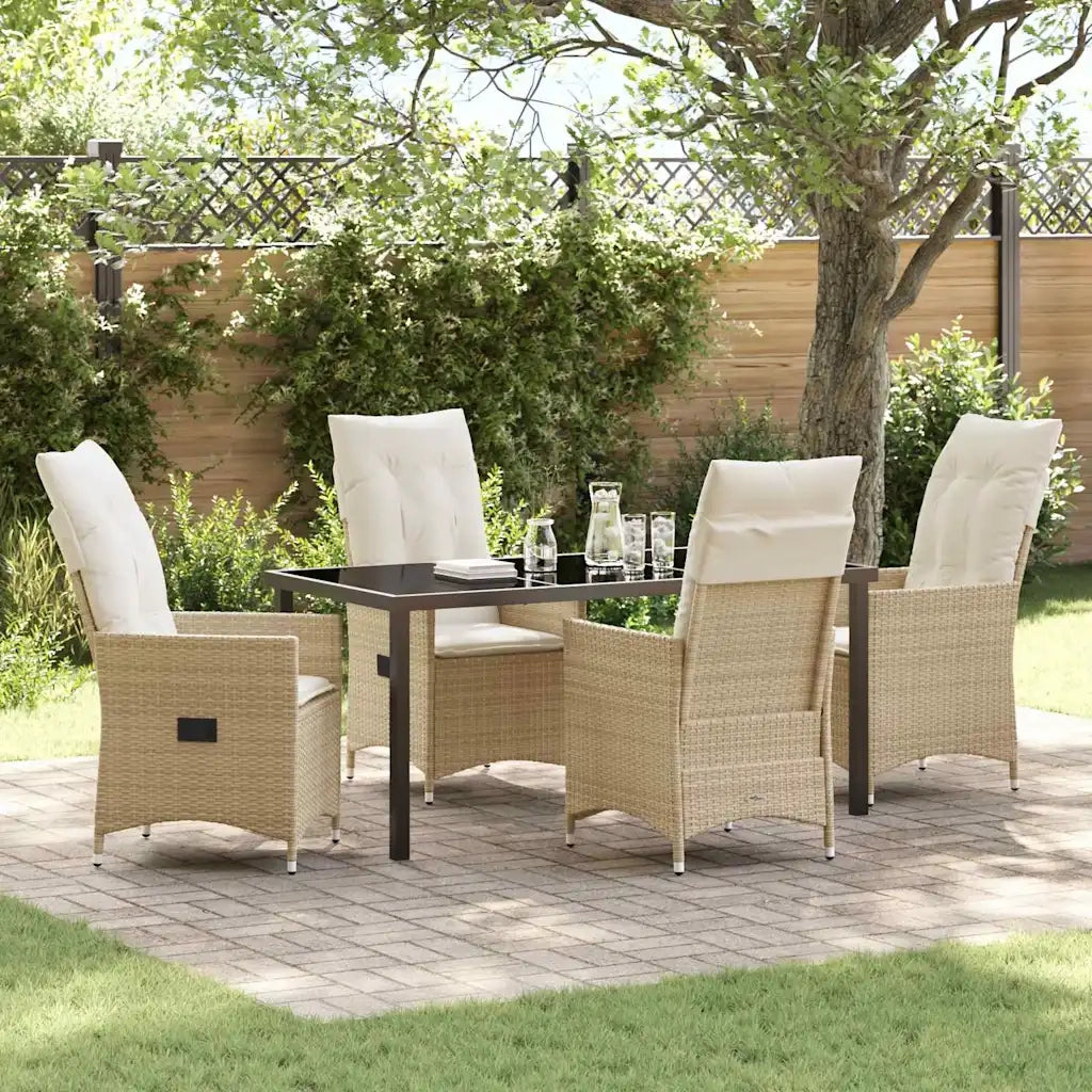 Set da Pranzo per Giardino con cuscino 5 pcs Beige polyrattan 3379558