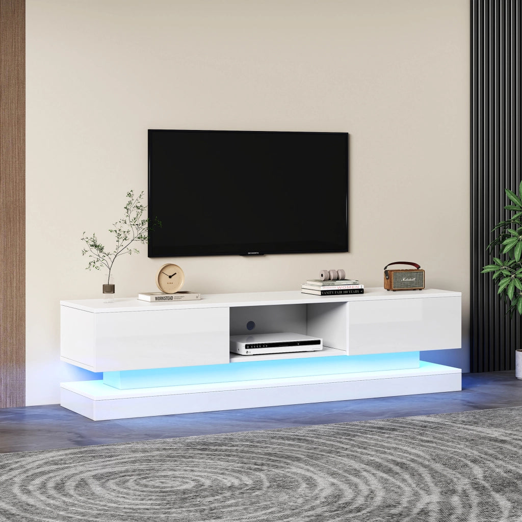 Mobile TV con LED e 2 Cassetti ¨C MINIMAL ¨C Bianco Lucido 160x35x40,5 cm