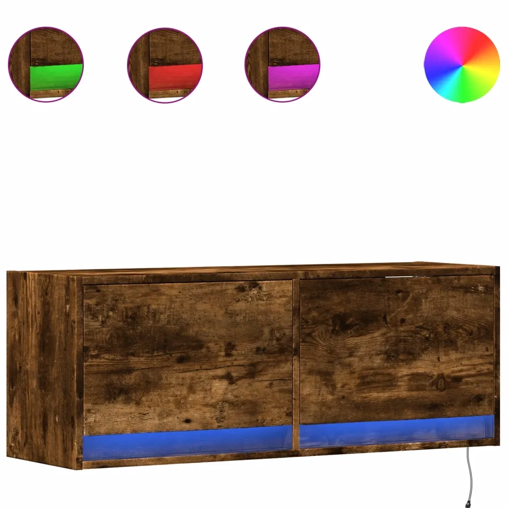 Mobile TV a Parete con Luci LED-Mobile TV a Muro Rovere Fumo 100x31x35 cm 551448