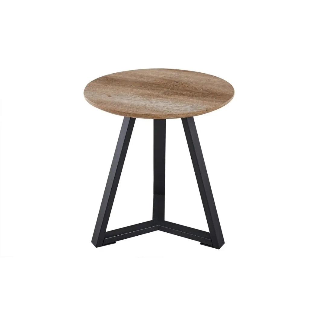 Tavolino basso rotondo PASAO – Legno di rovere invecchiato e metallo nero – Stile rustico
