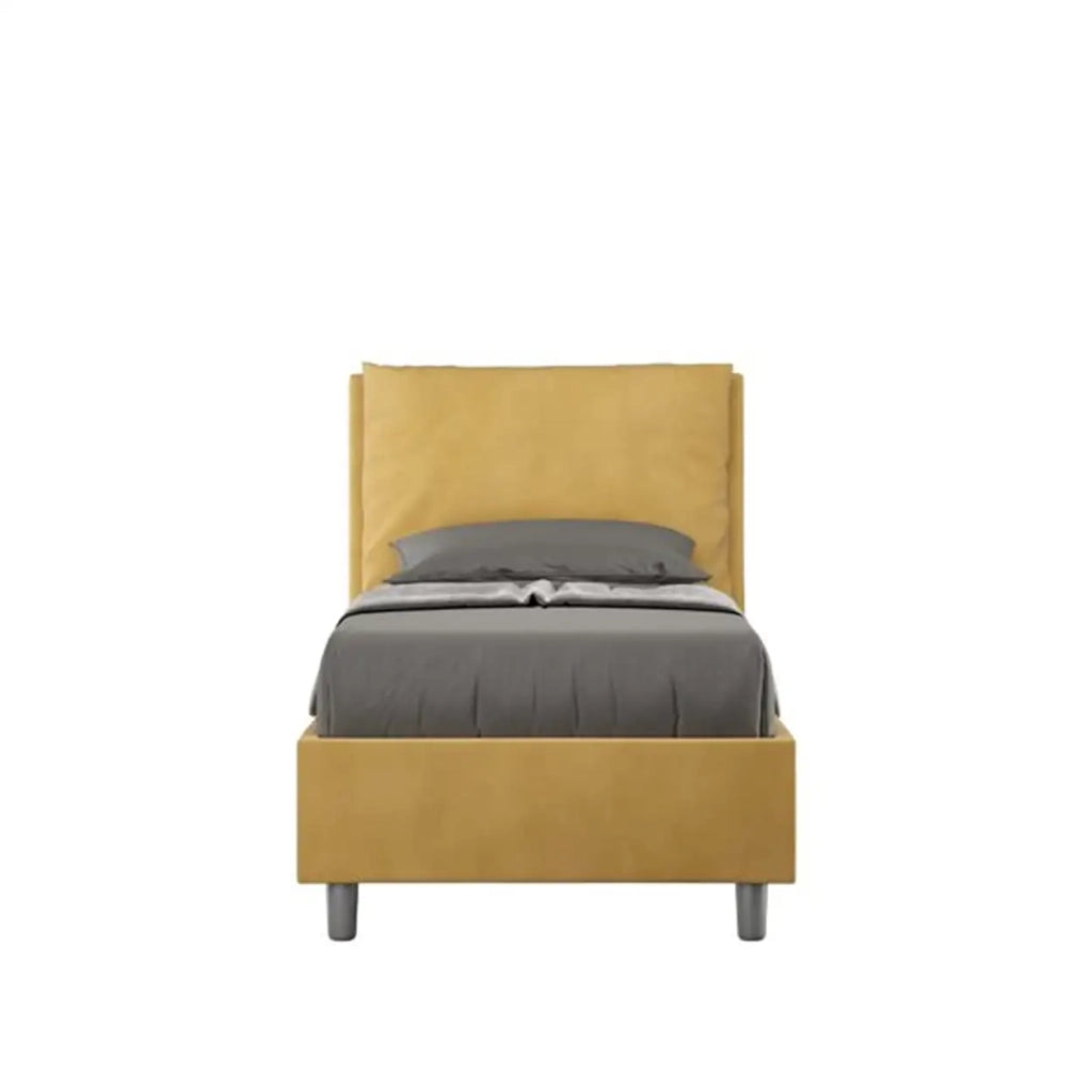 Letto singolo con rete imbottito 80x210 microfibra ocra Antea