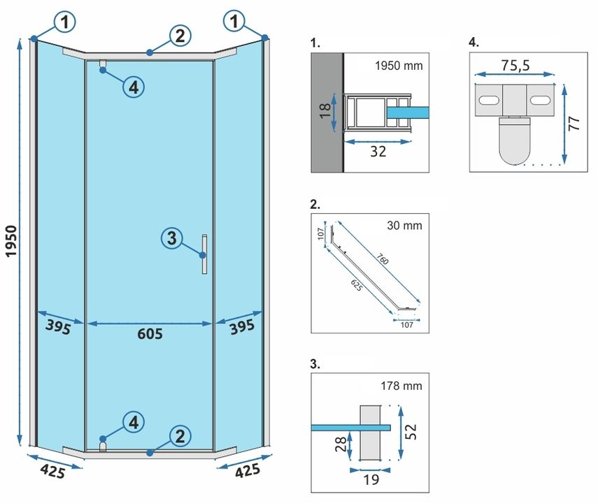Cabina Doccia Axin Chrom 90x90 senza piatto doccia