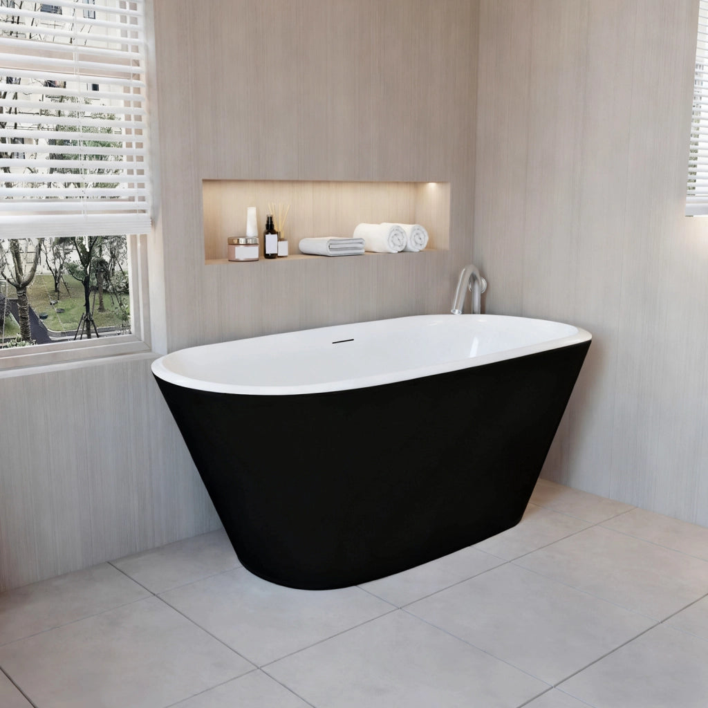 Vasca da Bagno a Isola Freestanding in Acrilico da 150x72x60 cm, Colore Nero, Forma Ovale
