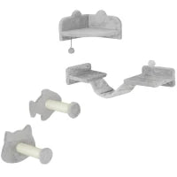 Giocattolo Arrampicata per Gatti con Pale di Sisal, Piattaforma Doppia con Scala e 1 Piattaforma per Saltare, Grigio