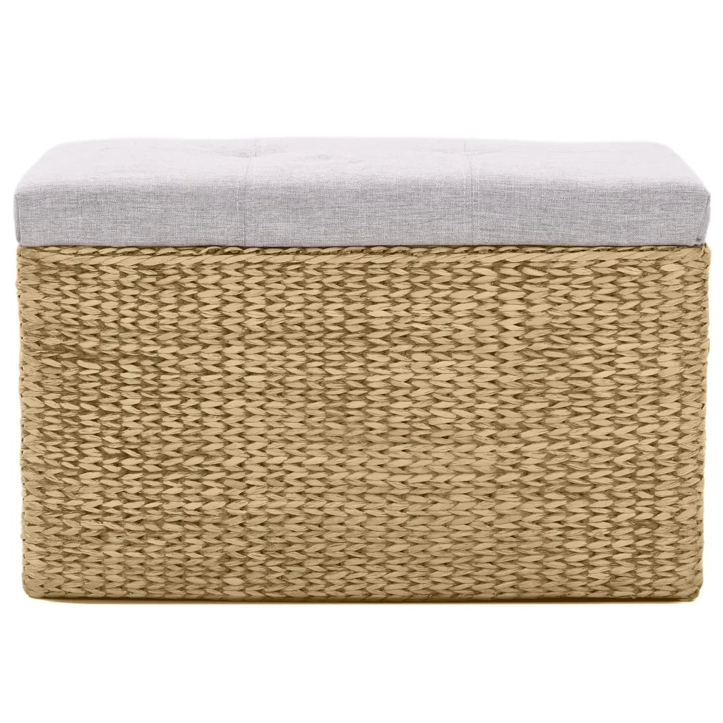Panca e 2 Pouf-Sgabello-Panca con Contenitore in Giunco Grigio