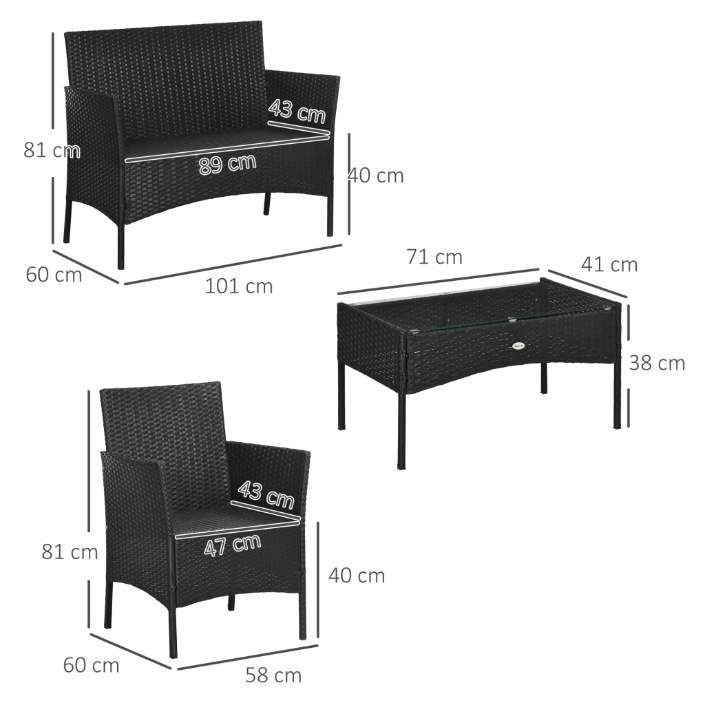 EasyComfort Set da Giardino 4Pezzi in Rattan con 2 Sedie, Poltrona da Giardino a 2 Posti e Tavolino Basso