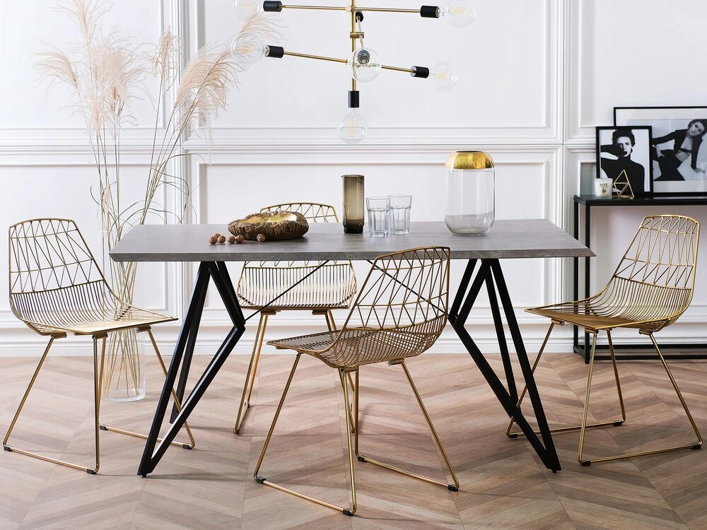 Tavolo da pranzo effetto cemento 160 x 90 cm gambe in metallo Nero cucina industriale