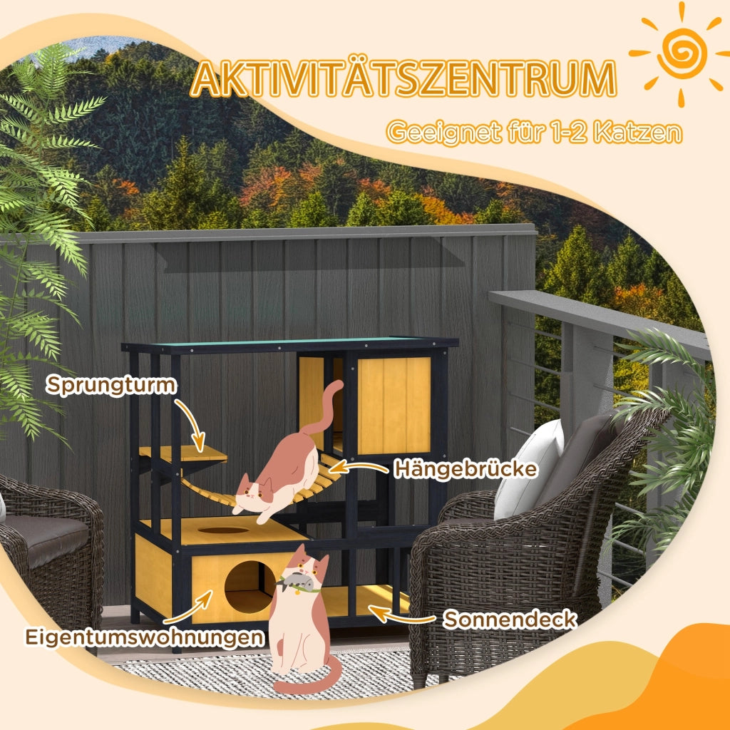 Casetta per Gatti con Rampa e Piattaforma ¨C Zephmum ¨C Verde 84.5x60x88 cm