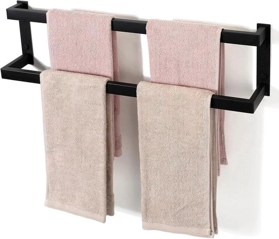 Sostegno per Asciugamani - Doppio Strato - Organizzazione Bagno - Acciaio Inossidabile - 60 cm - Nero Opaco