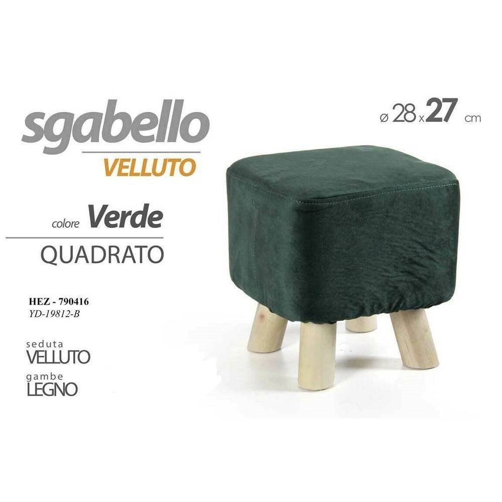 Trade Shop - Pouf Sgabello Velluto Colore Blu Rosso Verde Quadrato Tondo Gambe Legno 28x27cm -