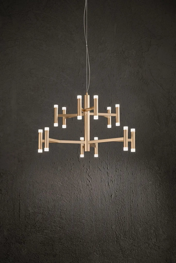 Sospensione in metallo e alluminio  oro opaco Candles LED 68W 3000K CRI?80 220-240V 50/60Hz 4690Lm biemissione dimmerabile