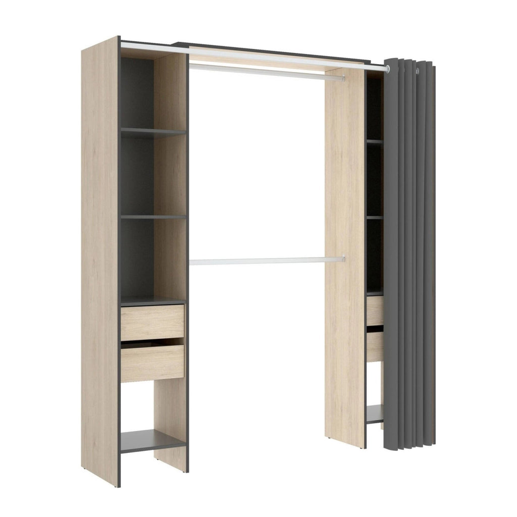 Guardaroba Era, Struttura per cabina armadio, Mobile appendiabiti aperto, 180x50h205 cm, Rovere e Antracite