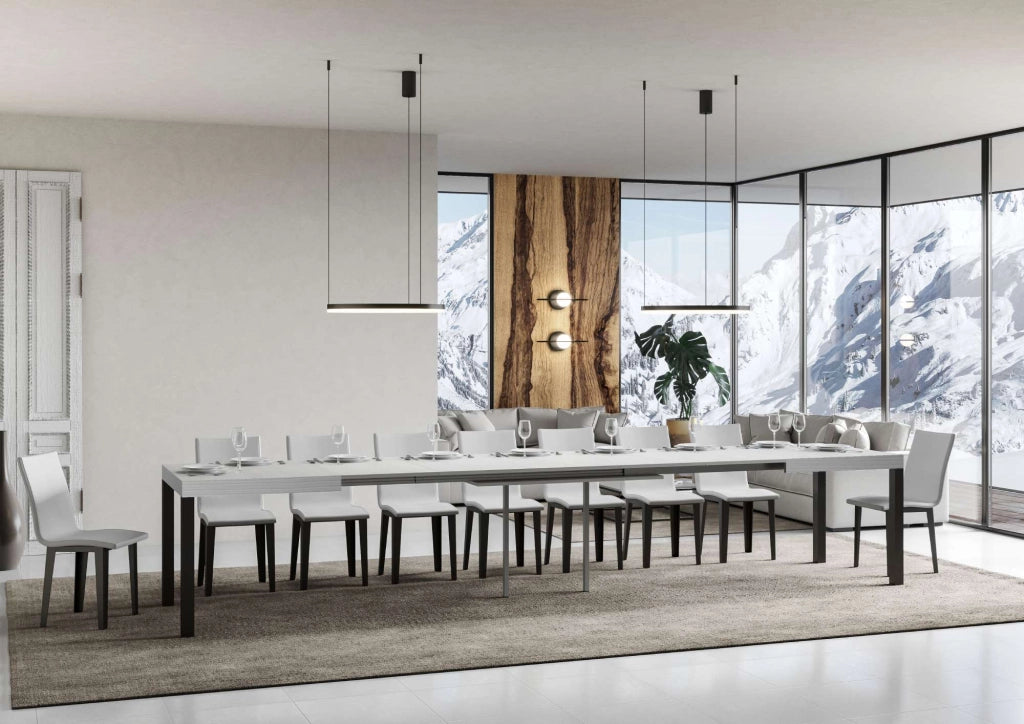 Tavolo allungabile 90x160/420 cm Every Bianco Frassino telaio Antracite