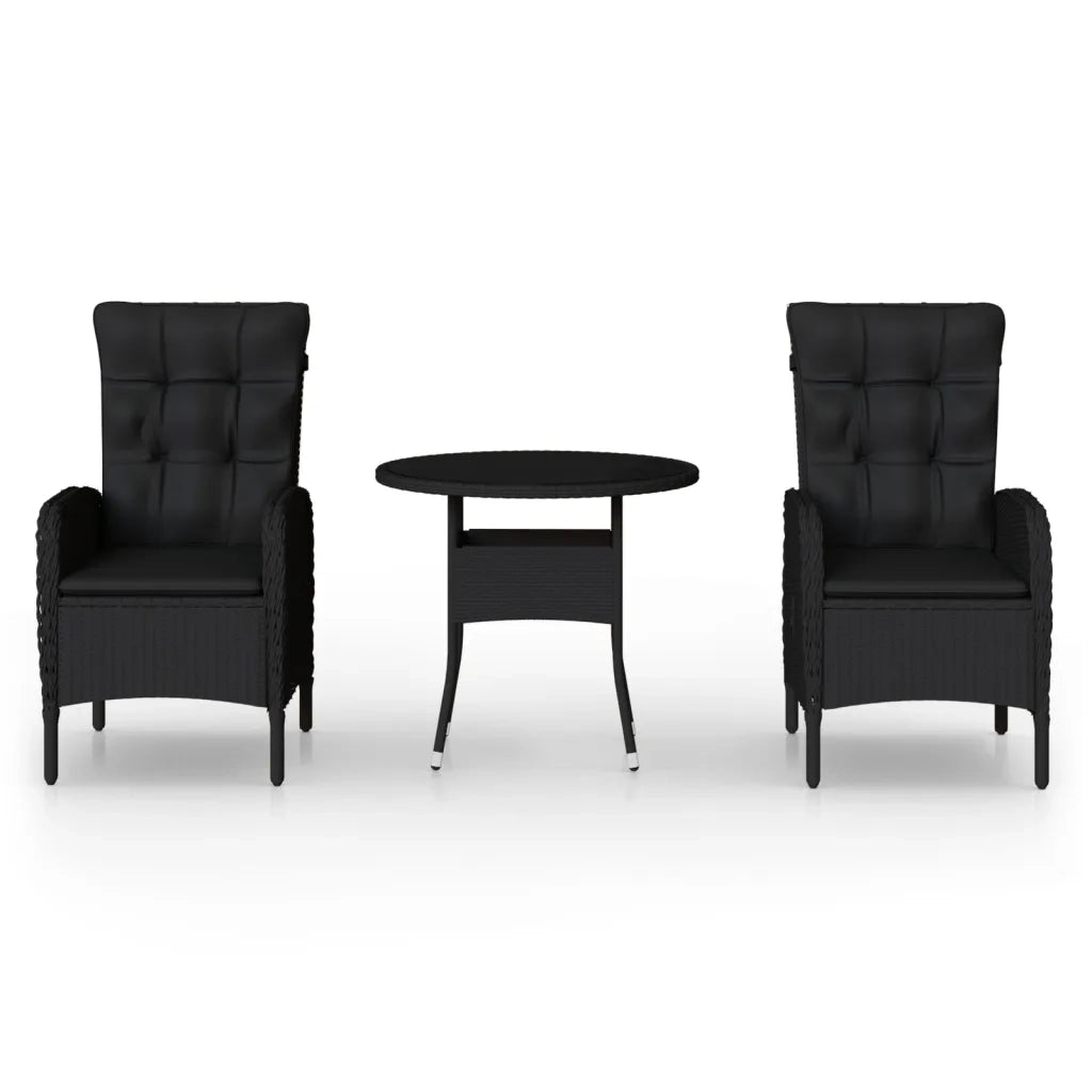 Set da Bistrot per Giardino 3 pz in Polyrattan Nero 3058548