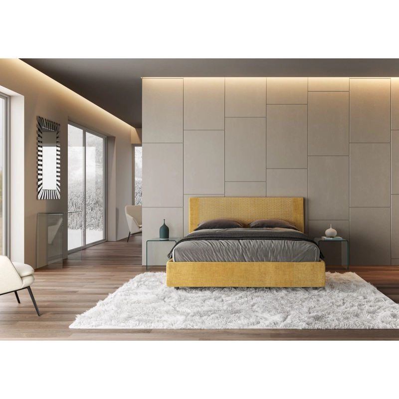 Letto imbottito Matrimoniale 160x210 cm tessuto Labirinto Rosal - Con rete,Giallo/Giallo