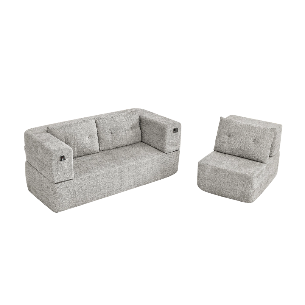 Divano Letto Modulare con Poltrona Pieghevole ¨C MINIMAL ¨C Grigio Chiaro