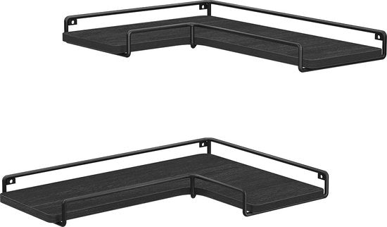 Set di tavole da parete da 2 pezzi - Tavole in sospensione - Pannello di spazzola in acciaio - Nero - 40cm x 29cm x 14cm - Leggero - Montaggio semplice - Costruzione solida